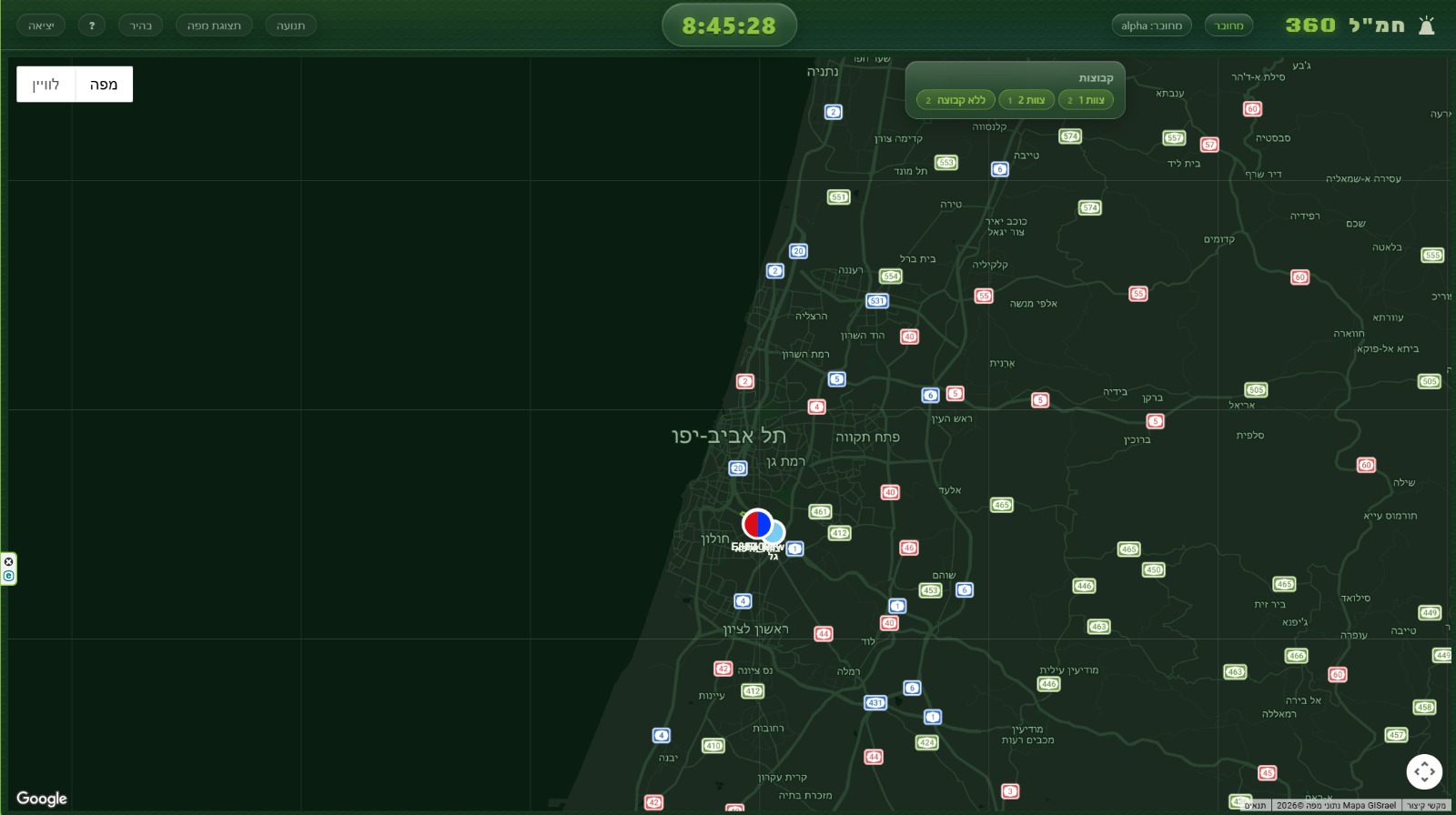 חמ״ל 360 Ai — מפה במצב כהה